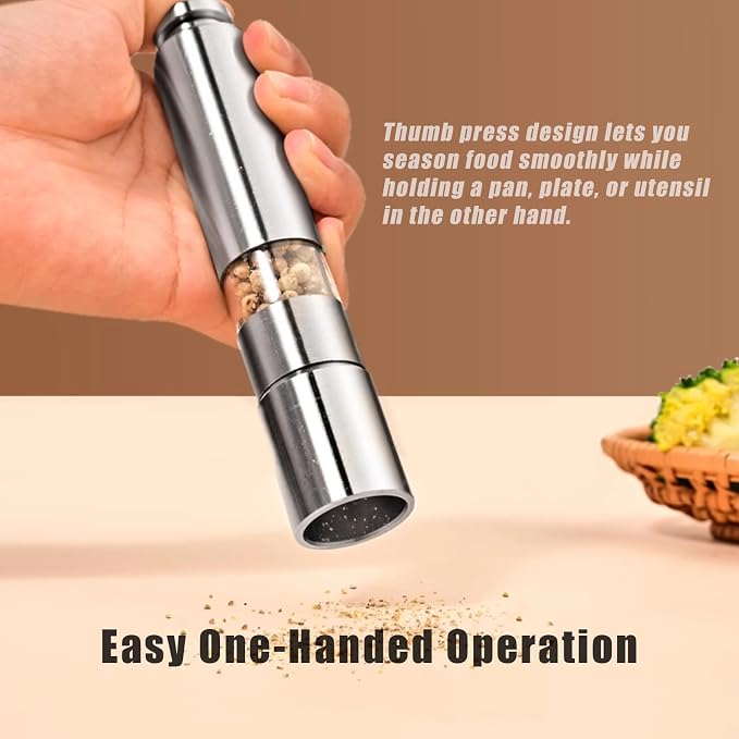 Salt and Pepper Grinder Set, Pump & Grind Peppermill, 2 Refillable Stainless - Image 3