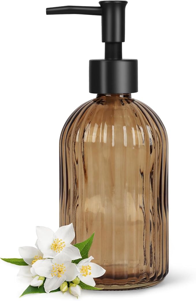 13.5oz Stripe Glass Soap Dispenser by HomeandKitchenNO1