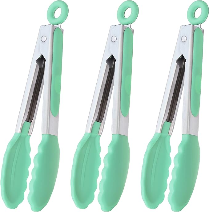 HINMAY Mini Tongs with Silicone Tips 7 Inches Silicone Cooking Tongs by HINMAY