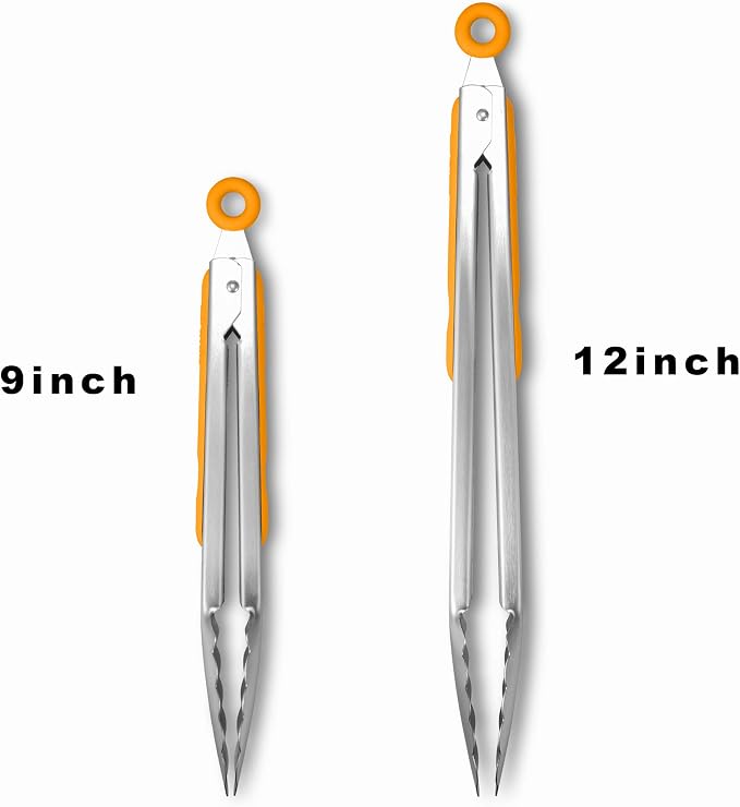 Premium 304 Stainless Steel Tongs Set – 12" Grill Tongs & 9" Cooking Tongs - Image 3
