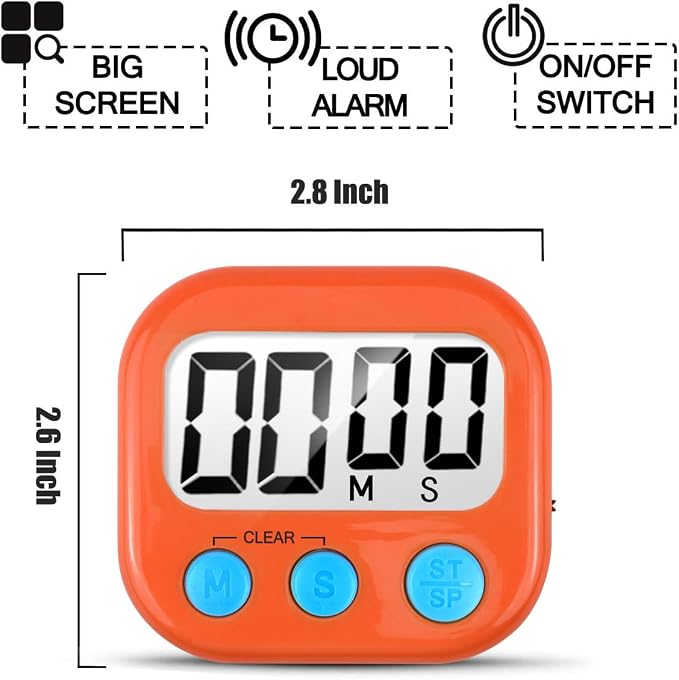 6 Pack Digital Kitchen Timer for Cooking Big Digits Loud Alarm Magnetic Backing - Image 5