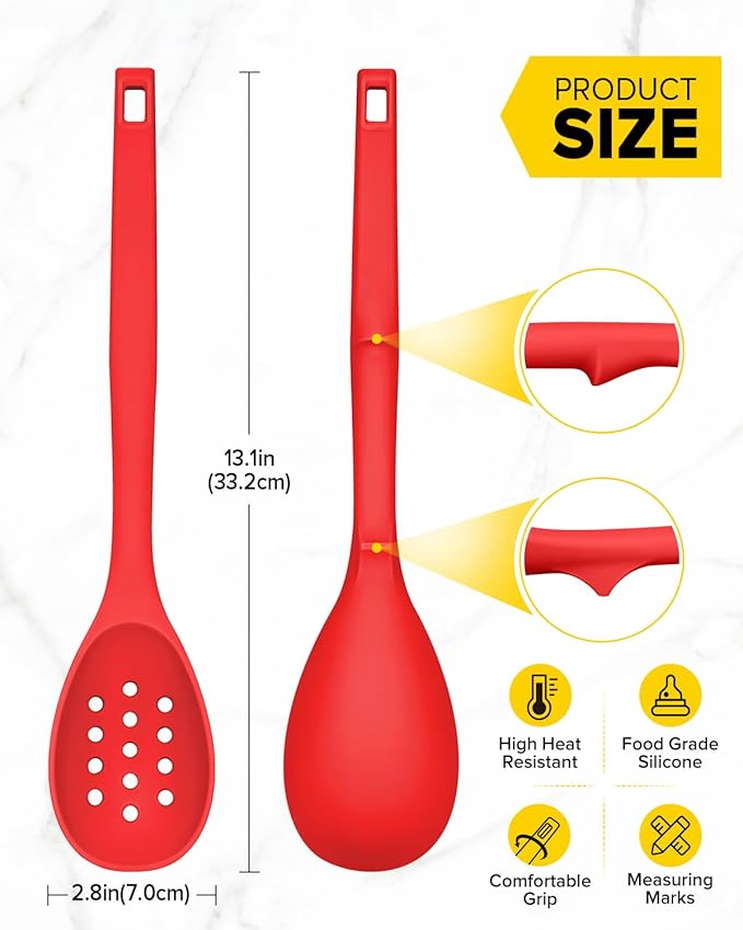 Pack of 2 Silicone Cooking Spoons, Non Stick Solid Kitchen Spoon - Image 2
