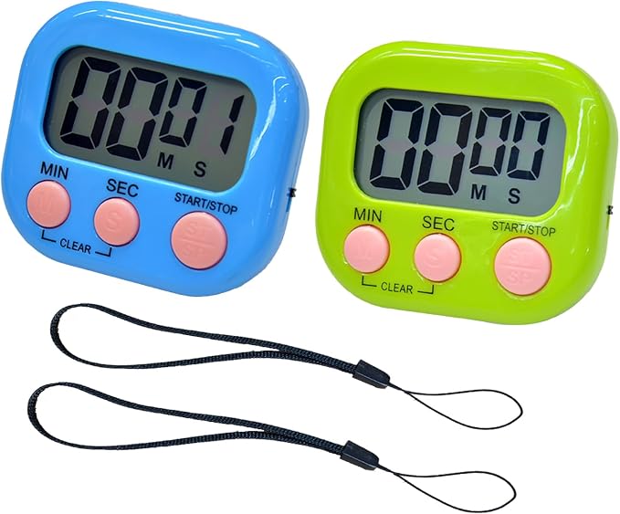 2 Pack Small Digital Kitchen Timer Magnetic Back and On/Off, Classroom Timers by Soseelnee
