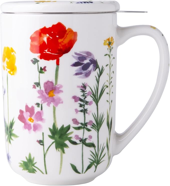 AmorArc Porcelain Tea Mug with Infuser and Lids, 18 Oz Coffee Cup Strainer with by AmorArc