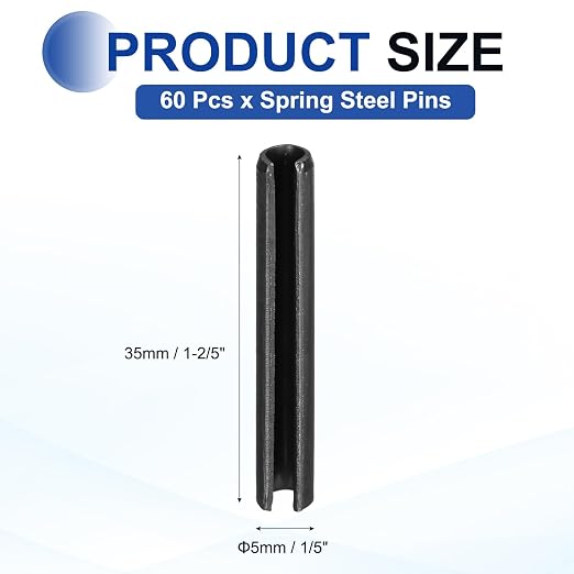 MECCANIXITY 60Pcs Slotted Split Roll Pins 1/5 Inch Dia. 1-2/5 Inch Length 65Mn - Image 2