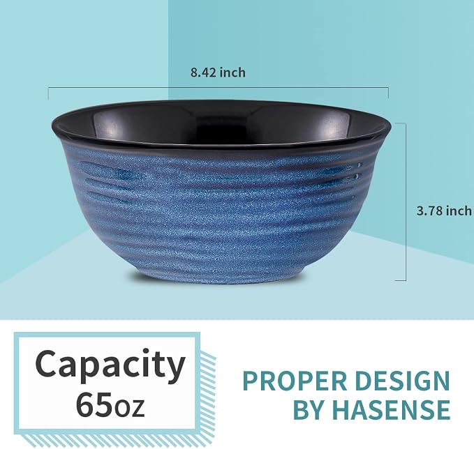 HASENSE Serving Bowls, 60 Ounces Ceramic Salad Pasta Soup Bowls, 8.5 inch Large - Image 5