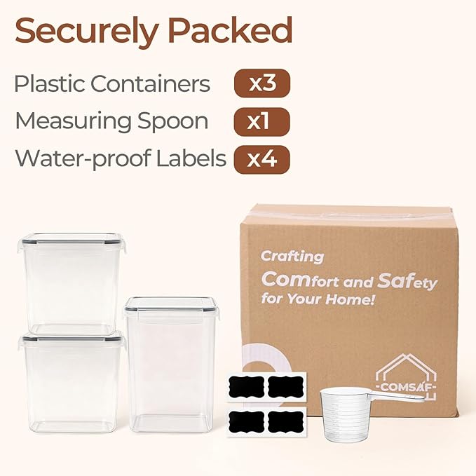 ComSaf Flour Sugar Storage Containers Set of 3, Large Airtight Food Storage - Image 9