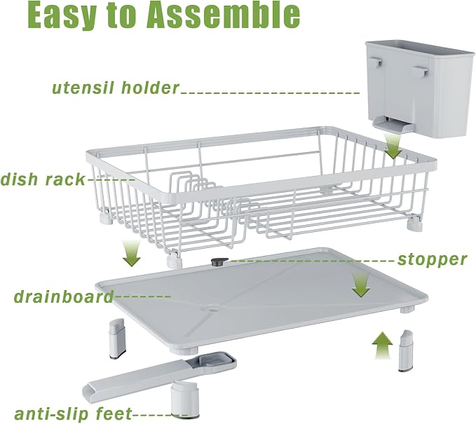 Dish Drainer Rack with Drip Tray, Sink Dish Drainer with Drainage Spout - Image 4