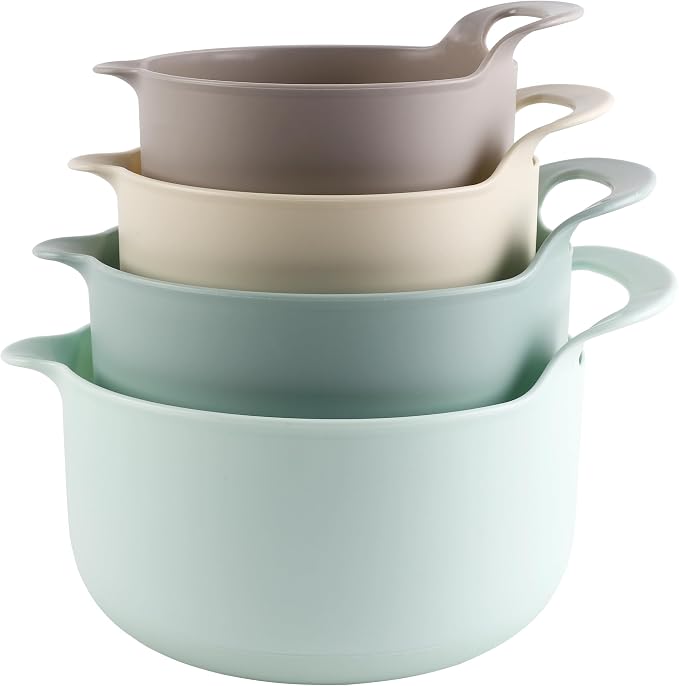 COOK WITH COLOR Nesting Plastic Mixing Bowl Set with Pour Spouts and Handles by CookwithColor