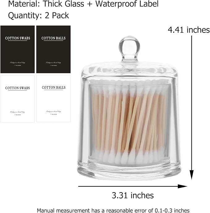 rejomiik 2 Pack Qtip Holder Thick Glass Apothecary Jars - Image 3