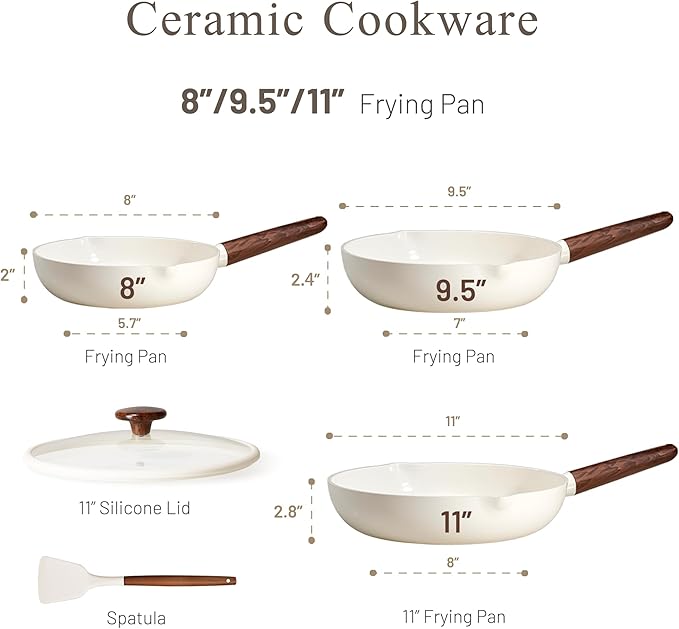 CAROTE Nonstick Frying Pans Skillets, Ceramic Coating Non-Stick Frying Pans Set - Image 2