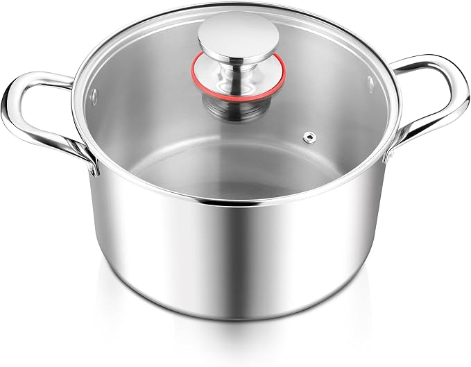E-far 6 Quart Stock Pot, Tri-Ply Stainless Steel Cooking Pot by E-far