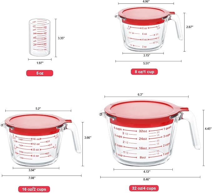 KOMUEE 4 Piece Glass Measuring Cups Set, 5 Oz, 4-Cup Liquid Measuring Cups - Image 7