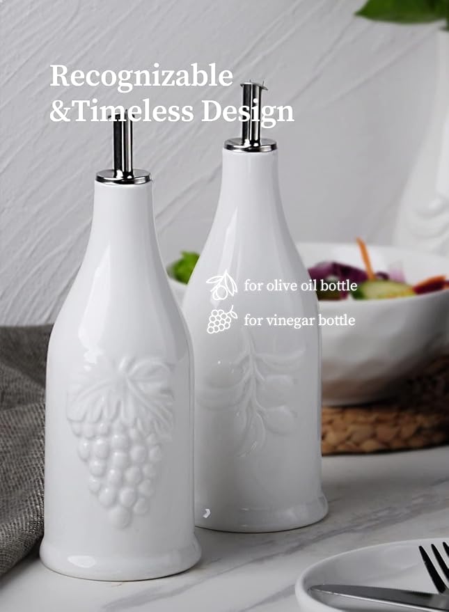 HOMBENE Ceramic Oil & Vinegar Dispenser Set, 12 oz/350ml, 2 Pack, Dripless Spout - Image 7