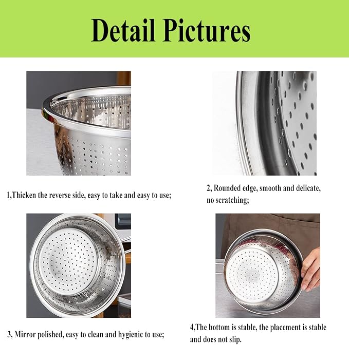 Stainless Steel Perforated Colander Strainer - Image 3
