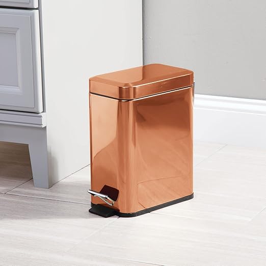 mDesign Small Modern 1.3 Gallon Rectangle Metal Lidded Step Trash Can, Compact - Image 2