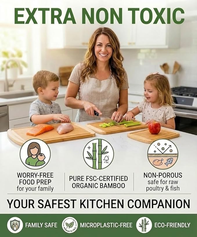 Greener Chef Luxury XL Bamboo Cutting Board Set of 3 - Image 2