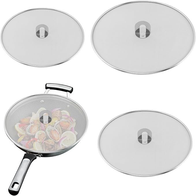 Splatter Screen for Frying Pan, 3 Pack Stainless Steel Extra-Fine Mesh Grease by Unknown