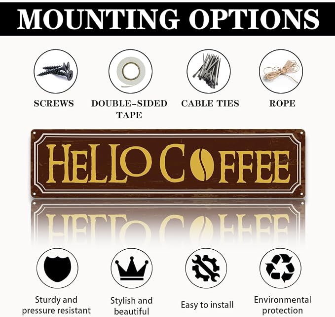 Hello Coffee Signs, Retro Metal Tin Sign, Home Kitchen Wall Decor, Farmhouse - Image 3