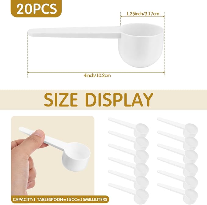 Patelai 20 Pack 15ml/15cc Plastic Tablespoon White Measuring Spoons Long Handle - Image 2