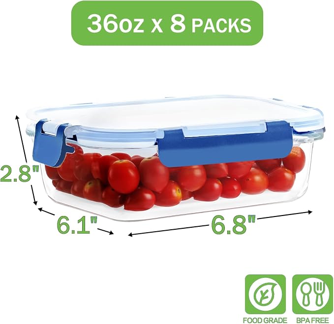 8 Pack 36oz Large Glass Meal Prep Containers - Image 2