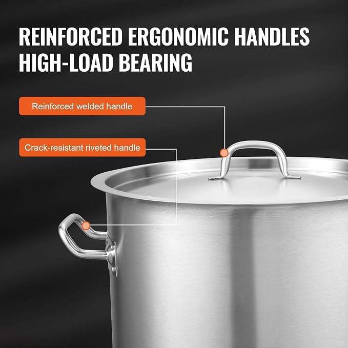 VEVOR 18/8 Stainless Steel Stockpot, 42QT Large Cooking Pots, Heavy Duty - Image 5