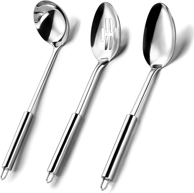 Pleafind Serving Utensils Set for Parties, 3-Piece Silver Stainless Steel by Pleafind