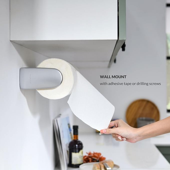 simpletome Paper Towel Holder Under Cabinet or Wall Mount ONE Hand Operation - Image 8