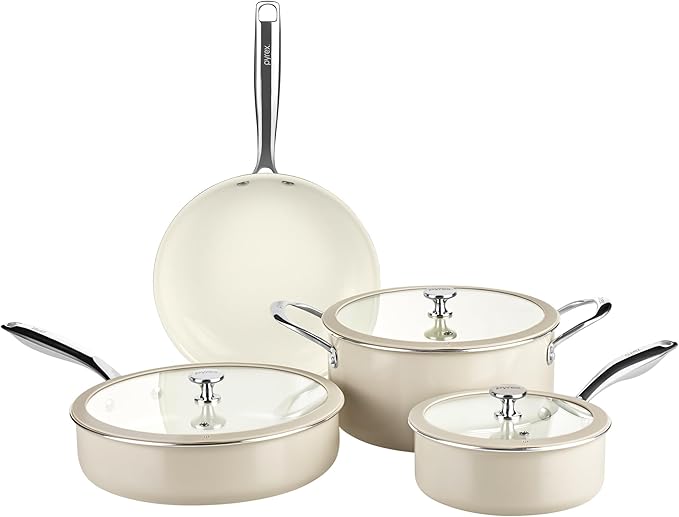 Pyrex 7-Piece Ceramic Cookware Set, Pots and Pans by Pyrex