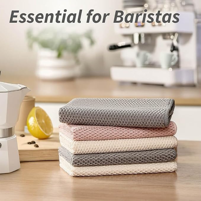 Barista Towel 6 Pack, Extra Thick Microfiber Coffee Cleaning Cloths, Espresso - Image 7