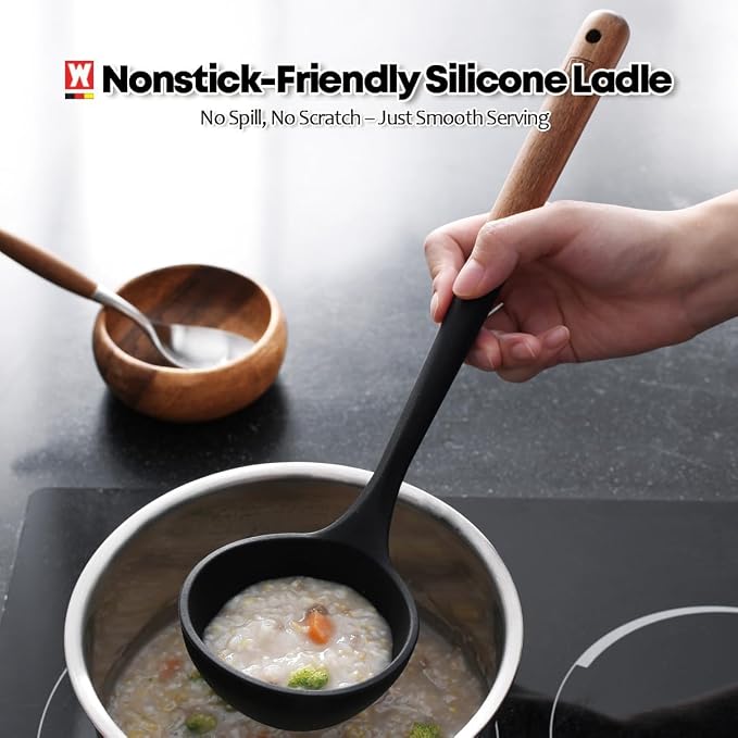 WAGENSTEIGER Set of 2pc Silicone Cooking Utensils: Wooden Handle Ladle + Long - Image 7