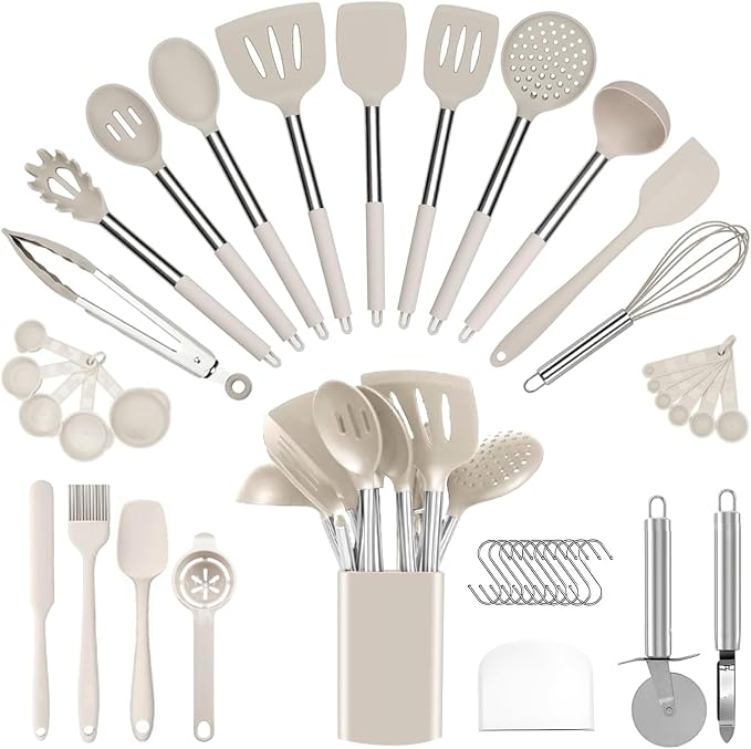 Silicone Cooking Utensils Set Utensil: 40 Pcs Black Stainless Steel Cookware Set by InspiredLivingKitchenHealth