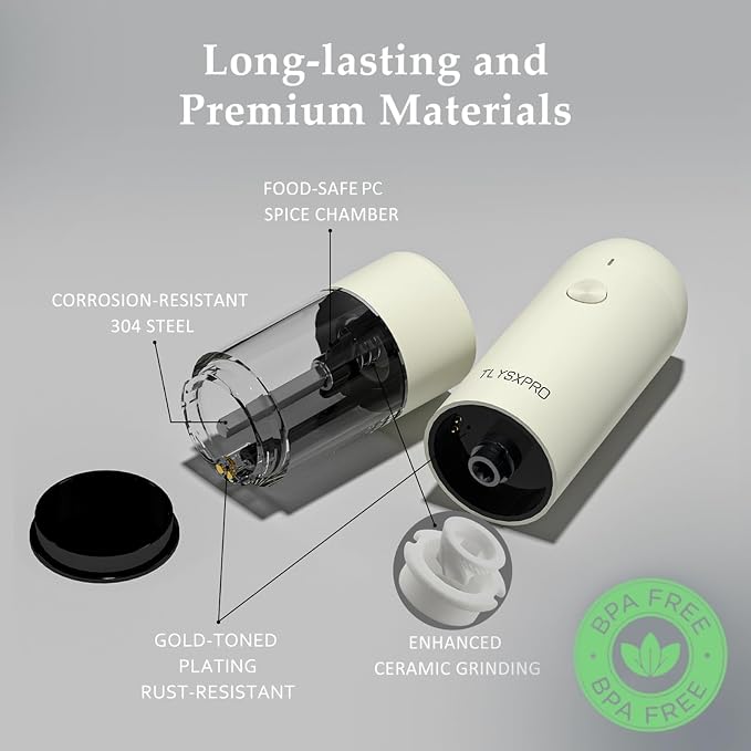 Electric Salt and Pepper Grinder Set, USB Rechargeable, Automatic Salt and - Image 3