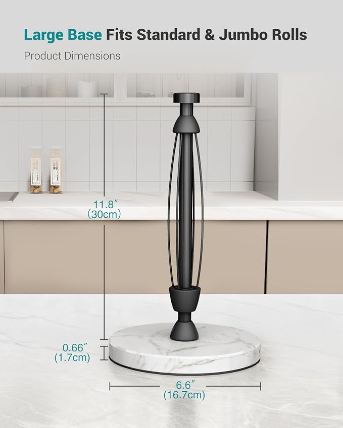 Paper Towel Holder Countertop, Marble Weighted Base, Glossy Black, One-Handed - Image 7