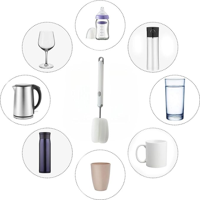Bottle Brush Long Handle Cup Cleaner Brush Sponge Bottle Scrubber Detachable - Image 7