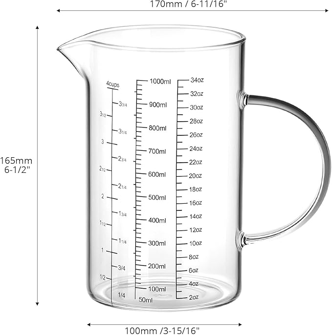 QWORK 34OZ/1000ML Glass Measuring Cup, 4 Cups Multi-Purpose Kitchen Tool - Image 6
