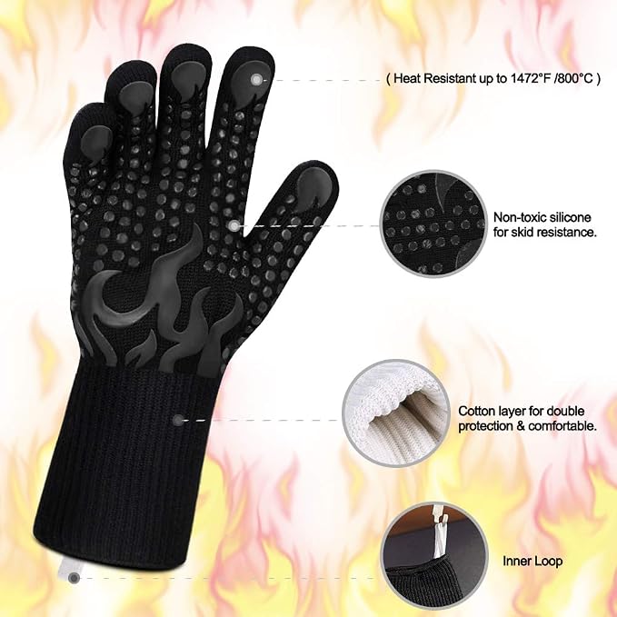 Comsmart BBQ Gloves, 1472F Heat Resistant Silicone Non-Slip Oven Mitts - Image 4