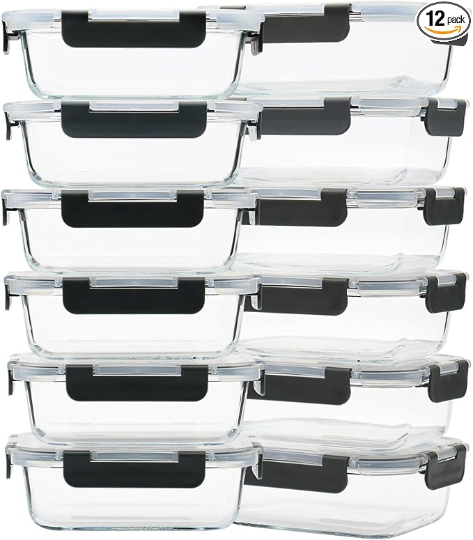 GULFLIN 12 Pack 22oz Glass Meal Prep Containers, Food Storage Containers by GULFLIN