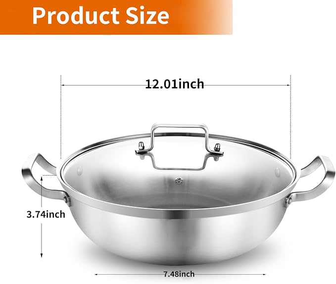 Delarlo Tri-Ply Stainless Steel 12 inch Everyday Pan - Image 3