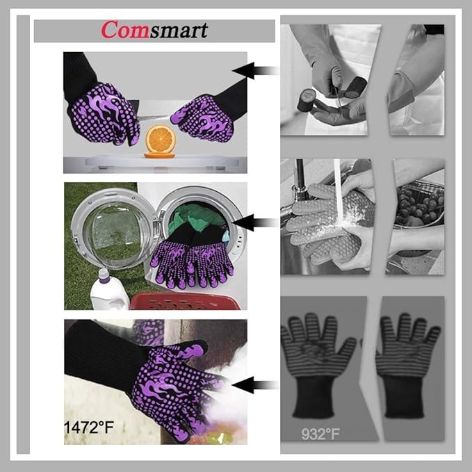 Comsmart BBQ Gloves, 1472 Degree F Heat Resistant Grilling Gloves Silicone - Image 5