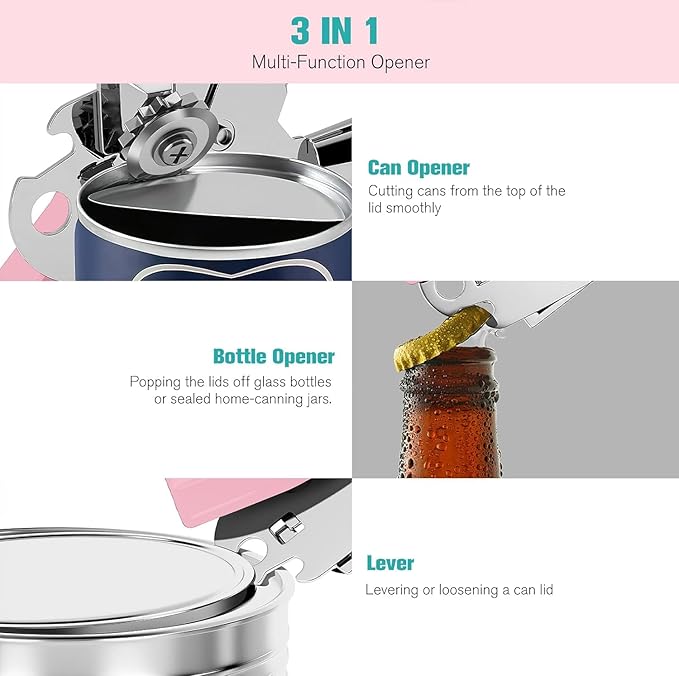Can Opener, Professional 3-In-1 Multifunctional Manual Can Openers Bottle Opener - Image 6
