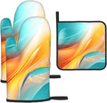 Turquoise Orange Abstract Art Oven Mitts & Pot Holders Sets of 3, Heat by Unknown