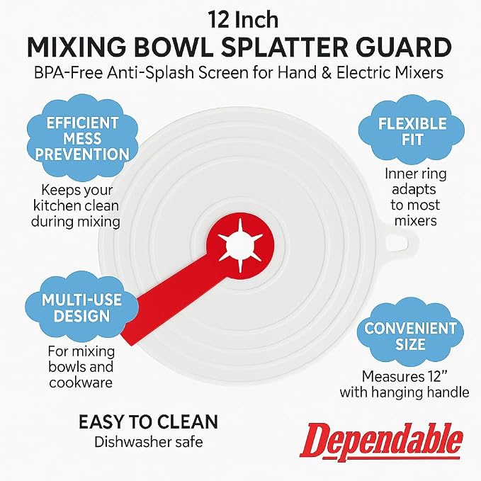 12 Inch Mixing Bowl Splatter Guard – BPA-Free Anti-Splash Screen - Image 3