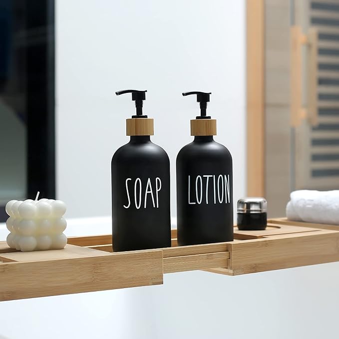 MOMEEMO Black Soap Dispenser Bathroom Set, Hand Soap and Lotion Set Suitable - Image 4