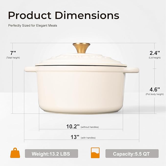 Parmedu 5.5QT Enameled Cast Iron Dutch Oven - Image 5