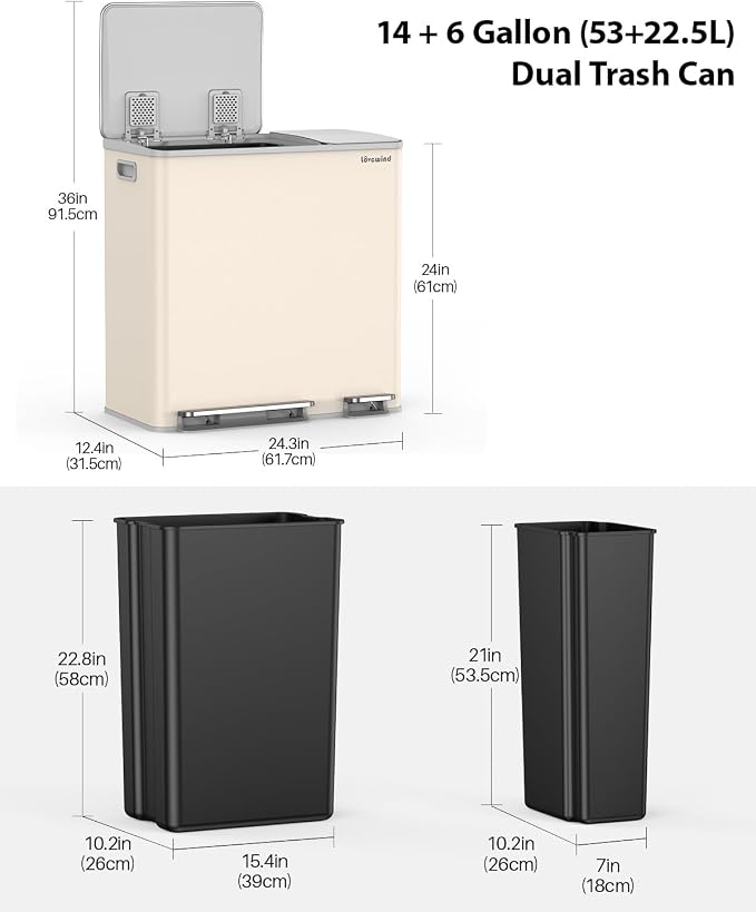 Lovewind Dual Trash Can, 14 + 6 Gallon Garbage Can - Image 6