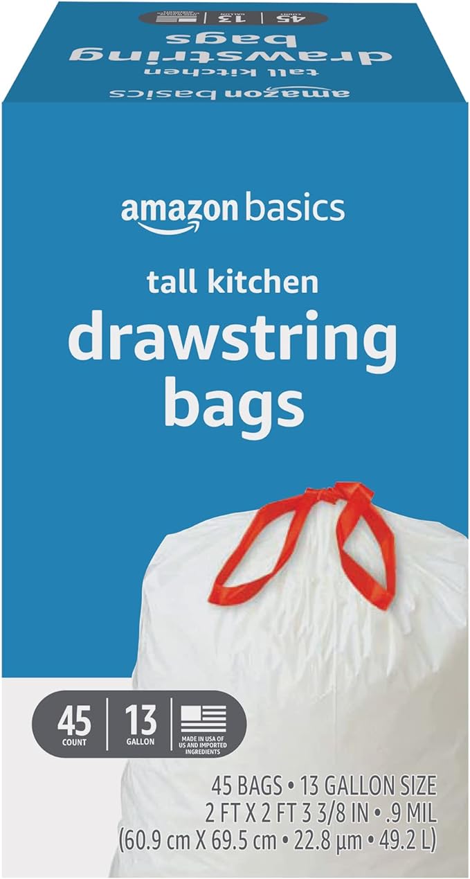 Amazon Basics Tall Kitchen Drawstring Trash Bags, 13 Gallon by AmazonBasics
