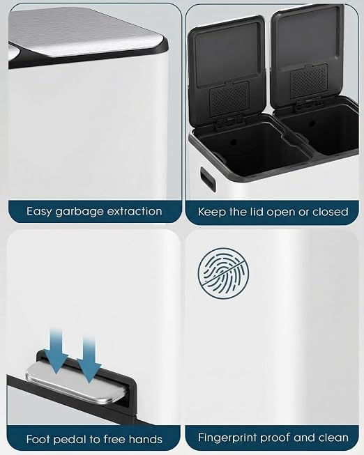 ComfyCorner 16 Gal Dual Trash Can, Stainless Steel Kitchen Garbage Bin - Image 3