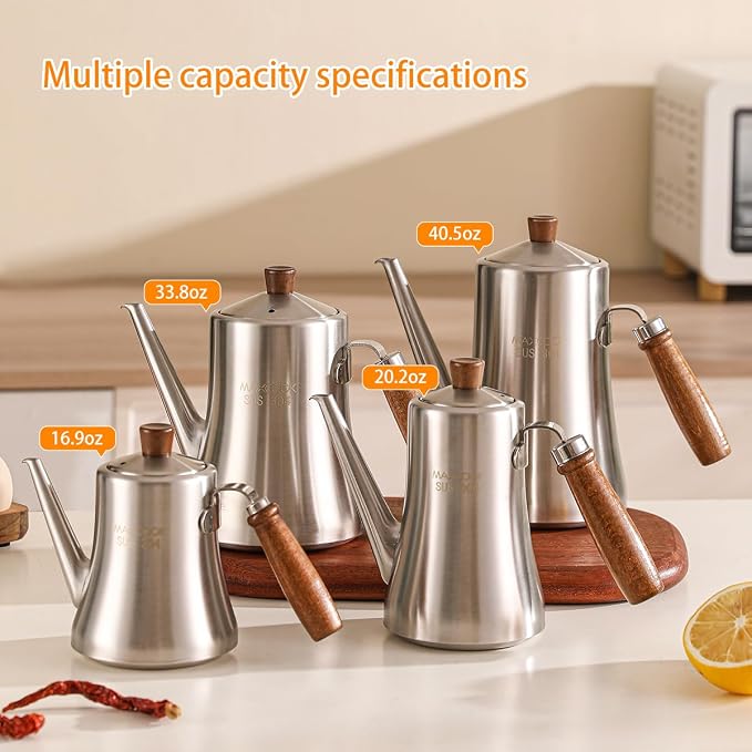 18/8 Stainless Steel Olive Oil Dispenser 500ml/16.9oz Drip-Free Pouring Oil Pot - Image 6