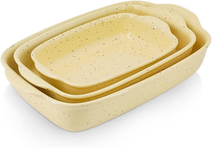 Casserole Dish Set of 3, Lasagna Pan, Ceramic Bakeware by Krokori
